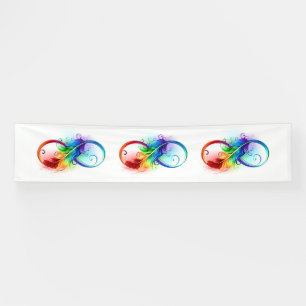 Lona Símbolo infinito con plumas arcoiris