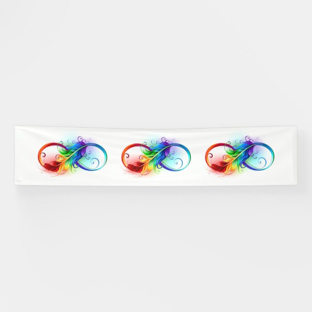 Lona Símbolo infinito con plumas arcoiris (Horizontal)