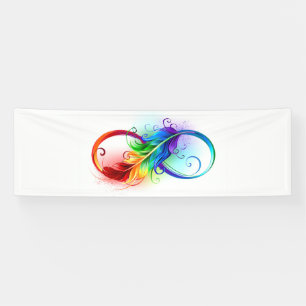 Lona Símbolo infinito con plumas arcoiris