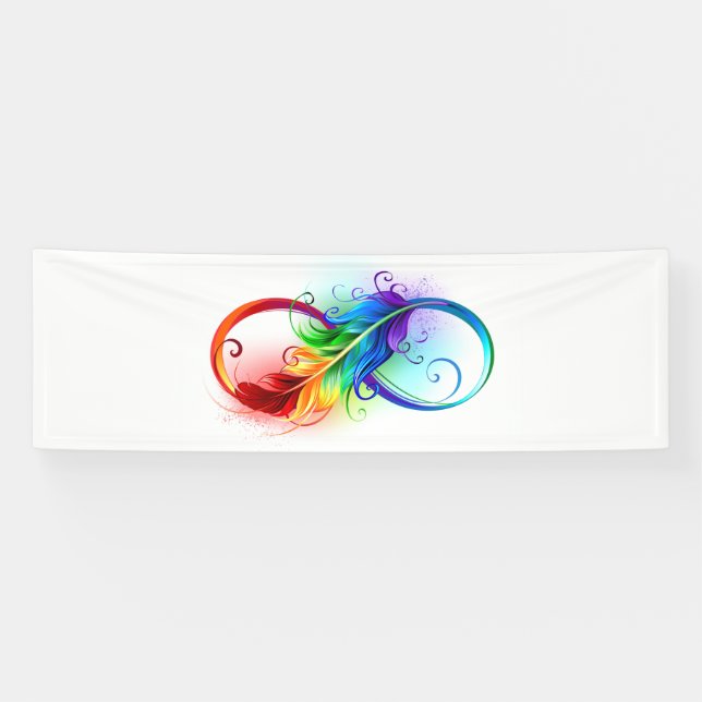 Lona Símbolo infinito con plumas arcoiris (Horizontal)