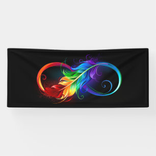 Lona Símbolo infinito con plumas arcoiris