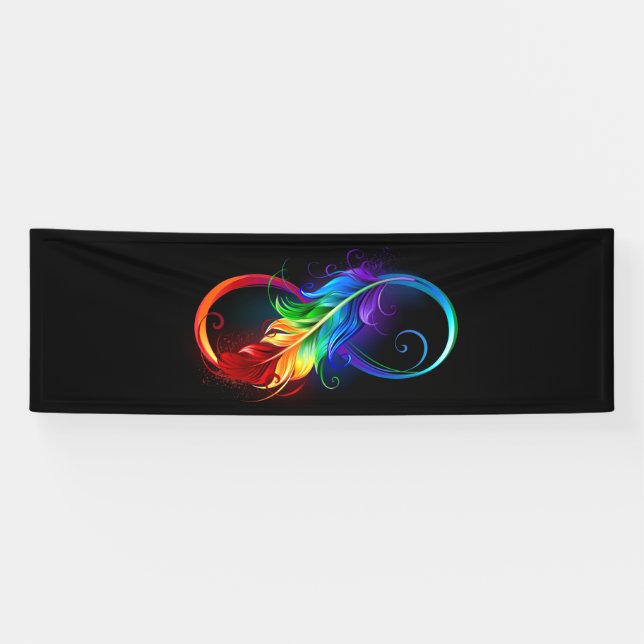 Lona Símbolo infinito con plumas arcoiris (Horizontal)