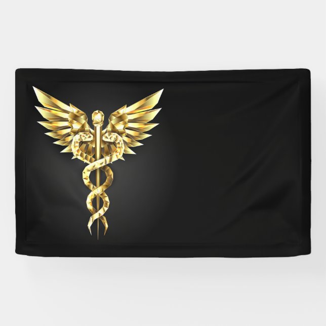 Lona Símbolo poligonal de oro Caduceus (Horizontal)