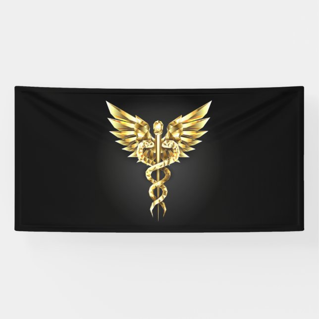 Lona Símbolo poligonal de oro Caduceus (Horizontal)