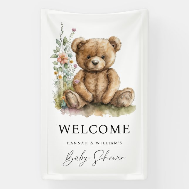 Lona Simple acuarela Pequeño Teddy Bear Baby Shower We (Vertical)