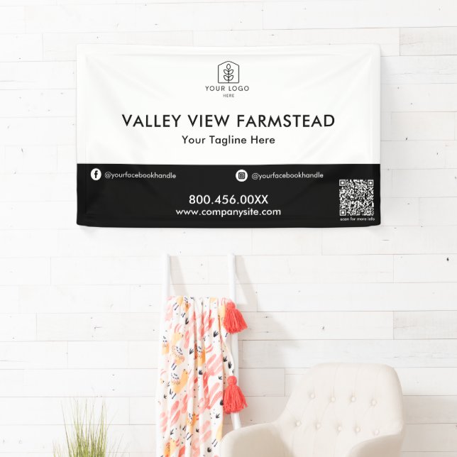 Lona Simple Black White Business Logo QR Code Business (In situ)