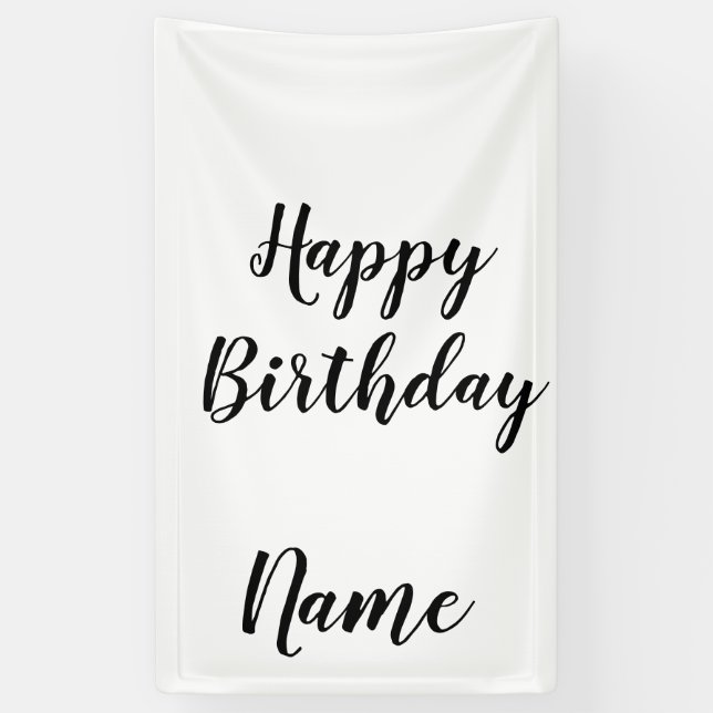 Lona simple mínimo feliz cumpleaños añadir tu nombre  (Vertical)
