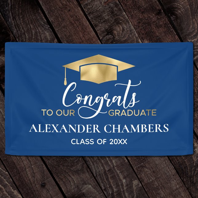 Lona Simple Modern Blue Gold Graduation Banner (Subido por el creador)