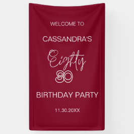 Lona Simple tipografía moderna de Borgoña 80 cumpleaños