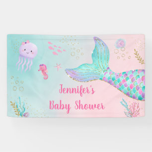 Lona Sirena Rosa Oro Bajo El Mar Baby Shower