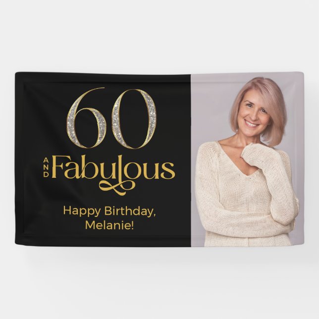 Lona Sixty and Fabulous Gold Black 60th Birthday Photo (Horizontal)