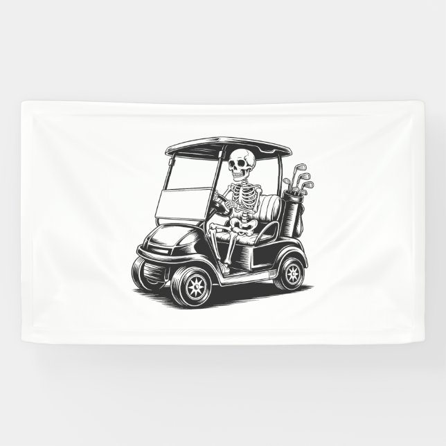 Lona Skeletal Golfer Skull Jugando Golf (Horizontal)