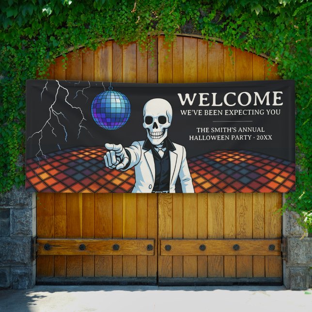 Lona Skeleton Disco Halloween Party Welcome Vinyl (Skeleton Disco Halloween Party Welcome Vinyl Banner)