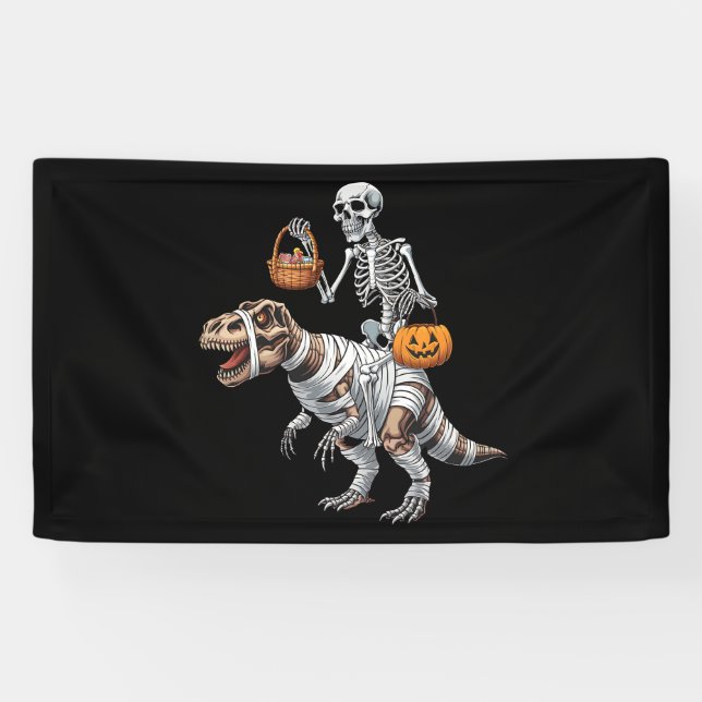 Lona Skeleton Riding Mummy Dinosaur T rex Halloween Div (Horizontal)
