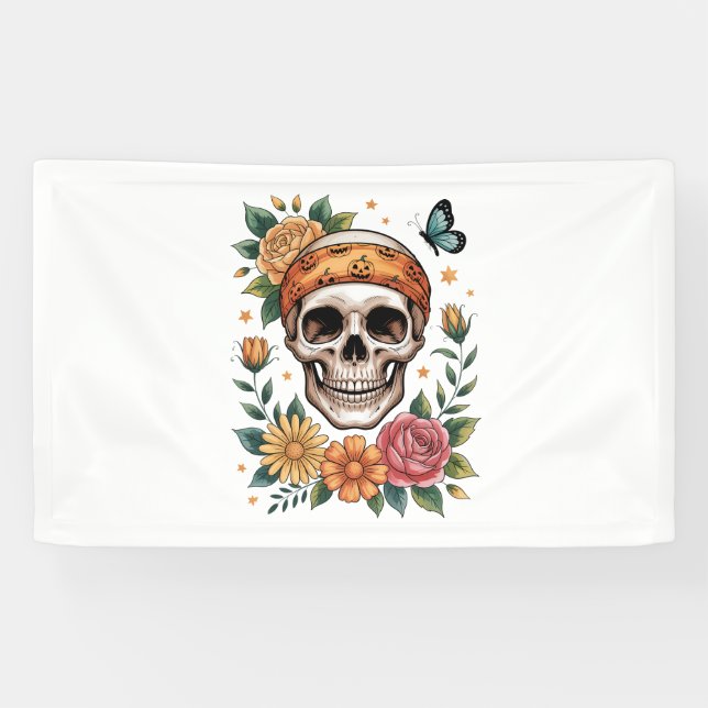 Lona Skull Floral Halloween Spooky (Horizontal)