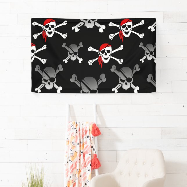 Lona Skull n huesos Fiesta Pirate Banner (In situ)