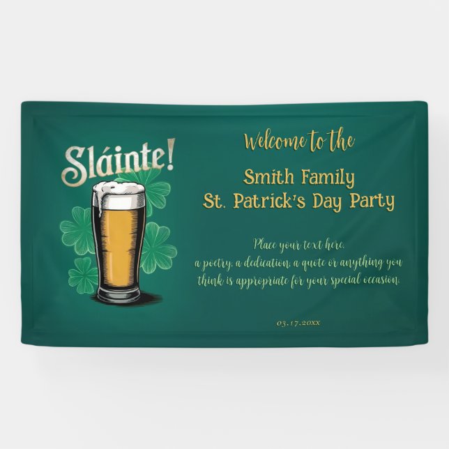Lona ¡Slàinte! Pinta de cerveza del Día de San Patricio (Horizontal)