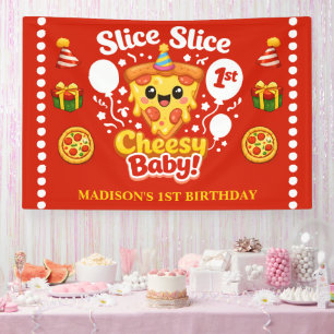 Lona Slice Slice Baby Pizza Cumpleaños 1 Horizontal