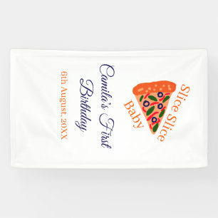 Lona Slice Slice pizza bebé azul 1 cumpleaños
