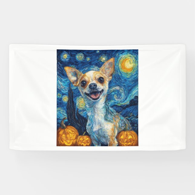 Lona smiling chihuahua dog starry night by Van Gogh fin (Horizontal)
