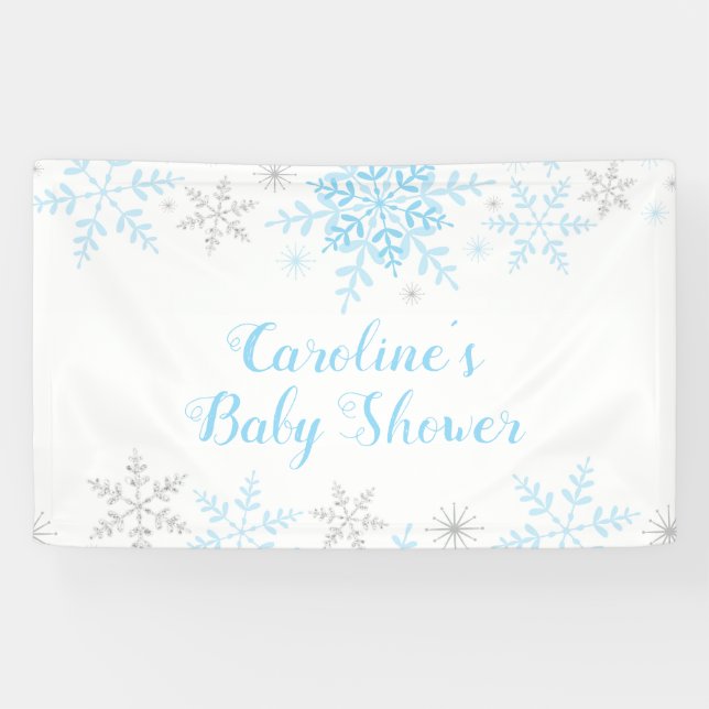 Lona Snflakes Baby Boy Shower Purpurina azul y plateado (Horizontal)