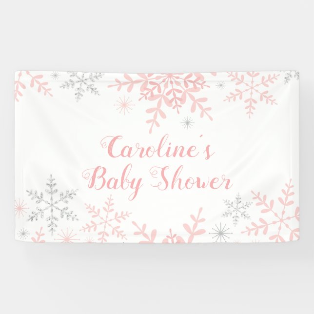 Lona Snflakes Baby Girl Shower Purpurina Rosa & Silver (Horizontal)