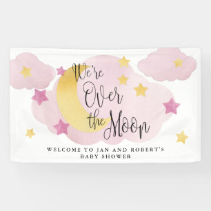 Lona Sobre la luna, color de agua rosa Baby Shower