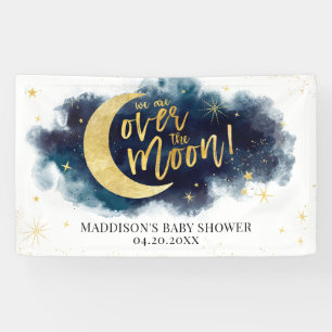 Lona Sobre la luna de oro estrellas azul Baby Shower