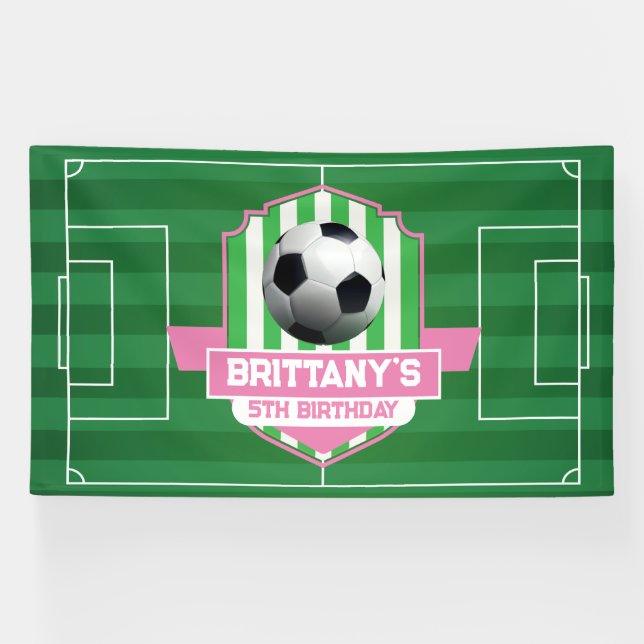 Lona Soccer Girly Birthday banner backdrop  (Horizontal)