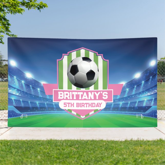 Lona Soccer Girly Birthday banner backdrop  (Afuera)
