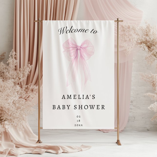 Lona Soft Pink Blush Bow Baby Girl Shower Banner (Subido por el creador)