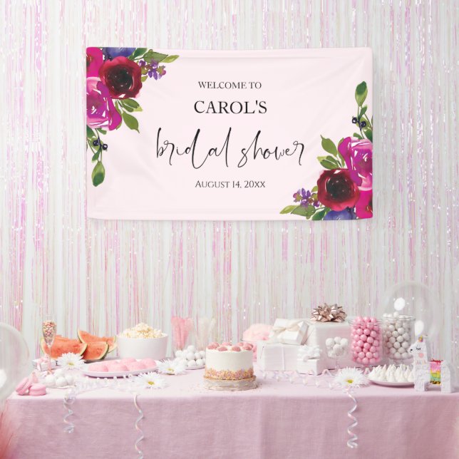 Lona Soft Pink Watercolor Floral Bridal Shower Banner (Fiesta)
