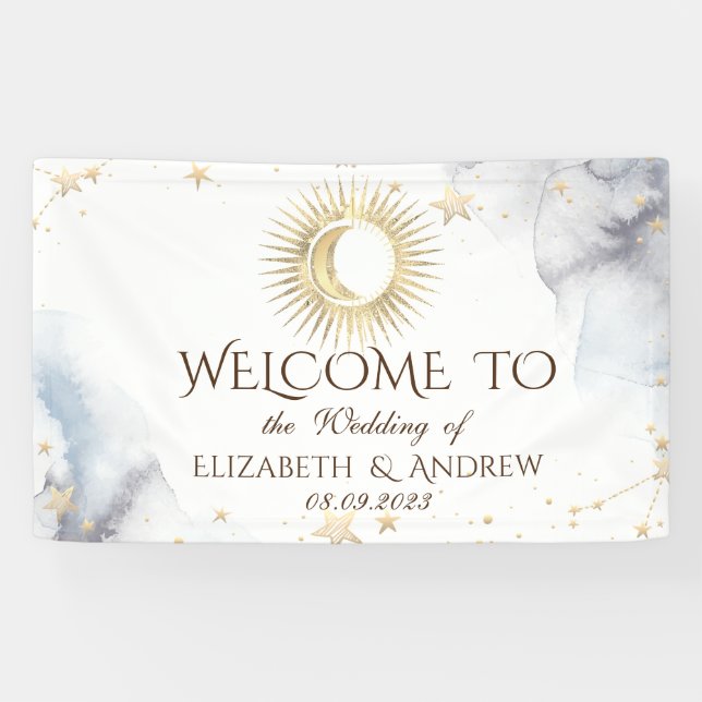 Lona Sol de oro celeste, luna, estrellas (Horizontal)