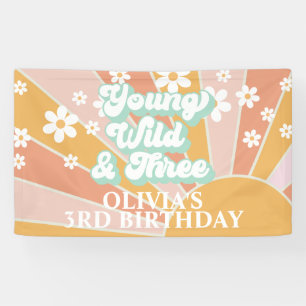 Lona Sol Retro Joven Salvaje Tres Daisy Cumpleaños