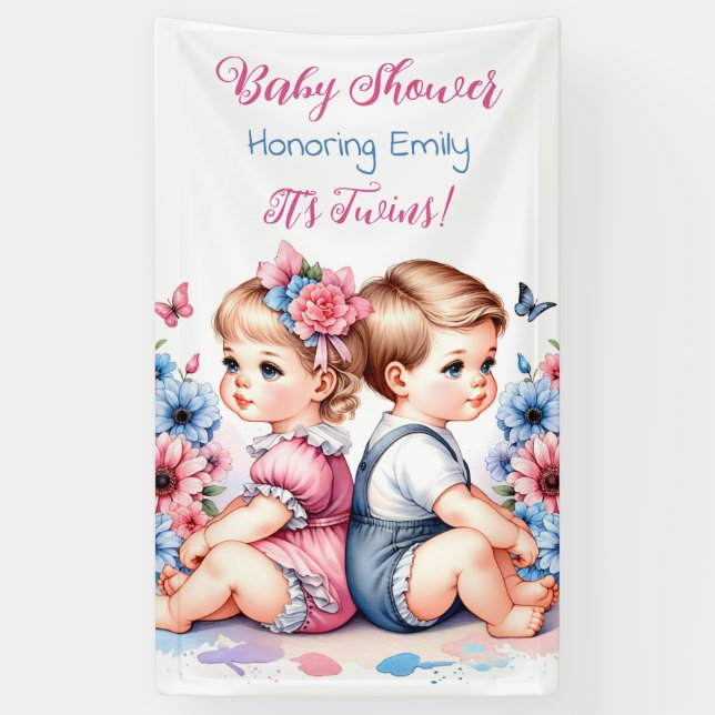 Lona ¡Son gemelos! Baby Shower personalizado (Vertical)
