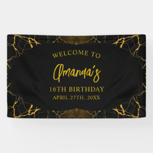 Lona Sorprendente dulce de mármol negro y oro 16 cumple