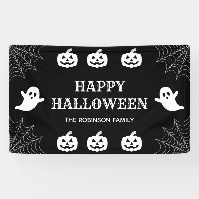 Lona Spider Personalizado web Black & White Happy Hallo (Horizontal)