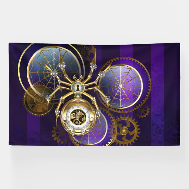 Lona Spider Steampunk sobre fondo morado (Horizontal)