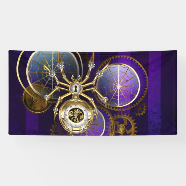 Lona Spider Steampunk sobre fondo morado (Horizontal)