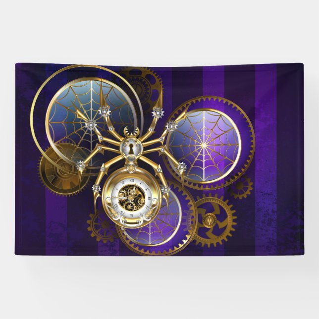 Lona Spider Steampunk sobre fondo morado (Horizontal)