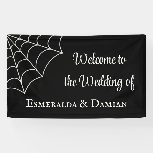 Lona Spiderwebs Boda gótico blanco y negro (Horizontal)