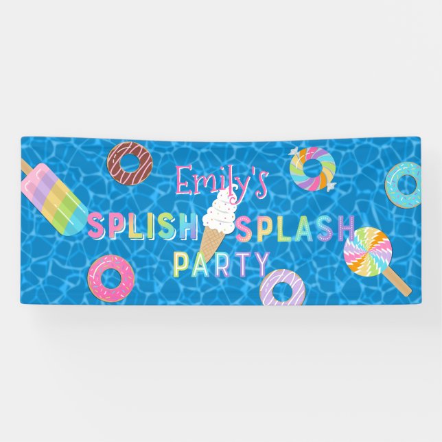 Lona Splish Splash Fiesta l Piscina Cumpleaños l Postre (Horizontal)