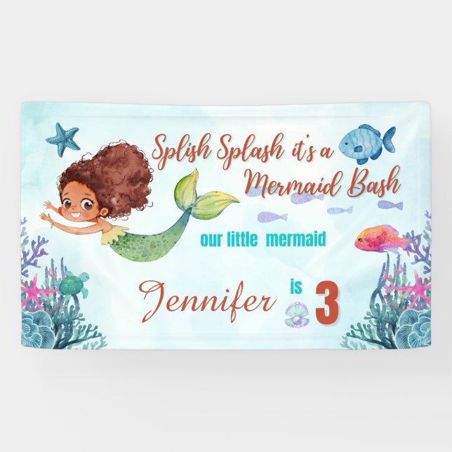 Lona Splish Splash Mermaid Bash Chicas de tercer cumple (Horizontal)
