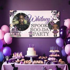 Lona Spooky Cute gótico Purple Birthday chica afro-puff