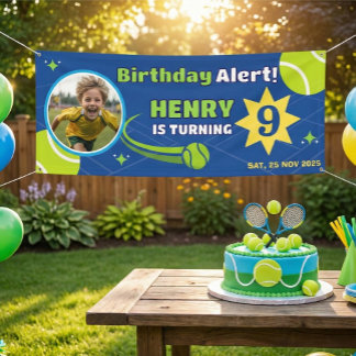 Lona Sporty Blue Tennis For Kids Birthday Banner