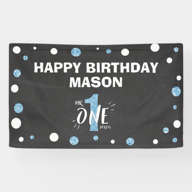 Lona Sr. OneMaravilloso Nacimiento Banner Boy Black Blu (Horizontal)