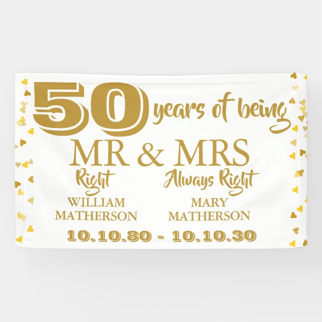 Lona Sr. Right Fun Golden 50° aniversario del Boda (Horizontal)