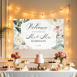 Lona Sr. y Sra. | Bienvenidos Bodas de marco floral ver