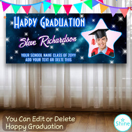 Lona Star Script Name Happy Graduation Party Blue Photo
