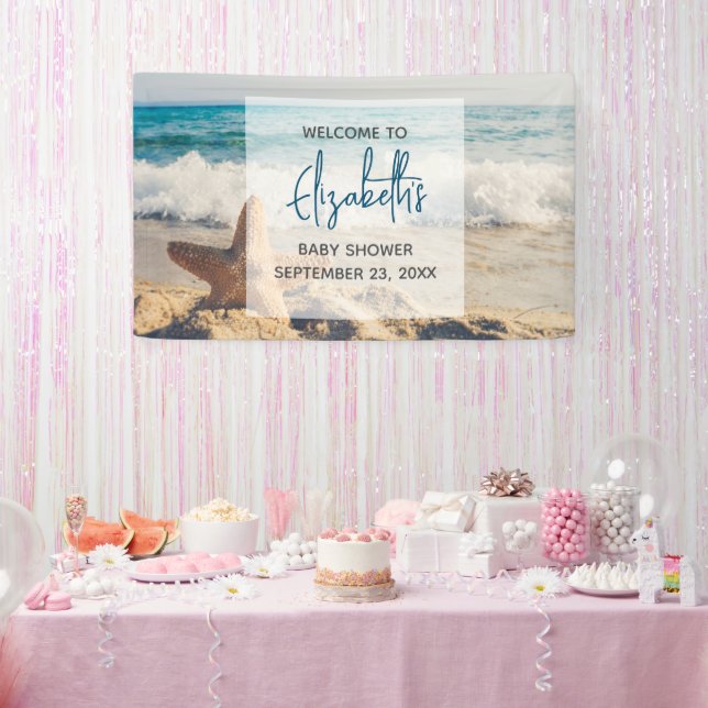 Lona Starfish en una playa de arena Baby Shower (Fiesta)